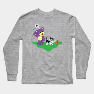 Mr.purple bear take snowy dog for a walk, dog will fight with squirrel, little husky dog, cute puppy, dog lover Long Sleeve T-Shirt